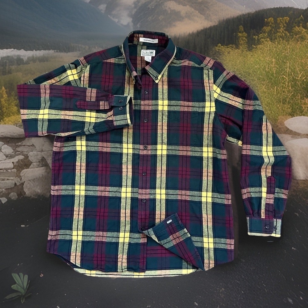 L.L Bean Shirt Mens Large Plaid Flannel Button Down Vintage‎ Long Sleeve Outdoor